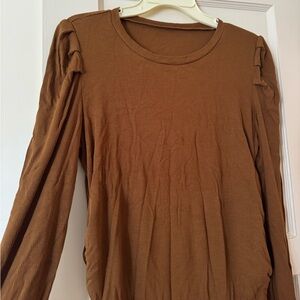 Brown long-sleeved Maternity shirt with puff sleeves, size L